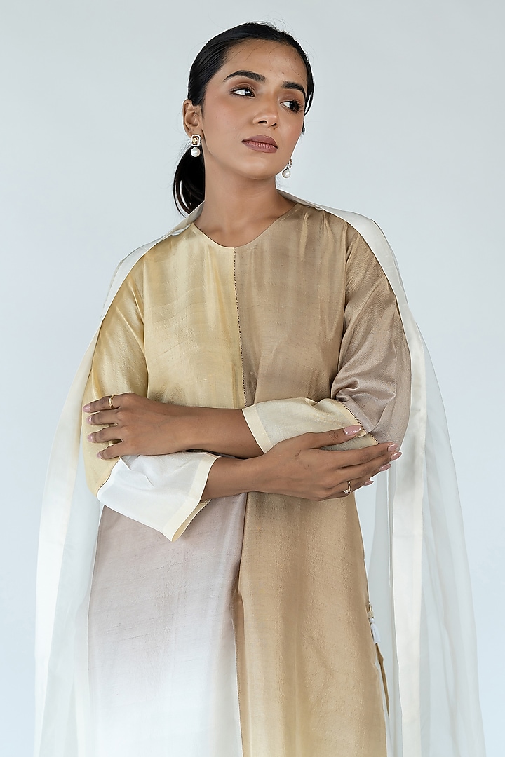 Ivory Ombre Pure Crepe Color Blocked Kurta Set by Meghna Panchmatia at Pernia's Pop Up Shop