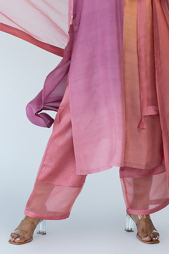 Peach & Mauve Ombre Pure Crepe Color Blocked Kurta Set by Meghna Panchmatia at Pernia's Pop Up Shop