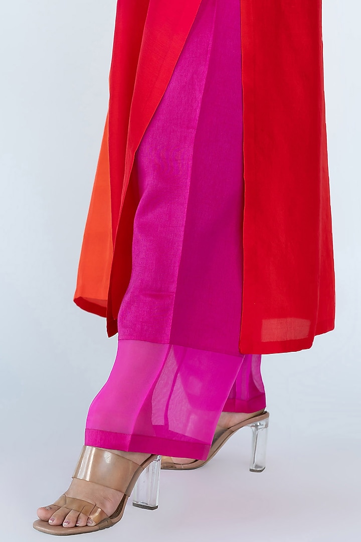 Fuchsia & Red Ombre Pure Crepe Color Blocked Kurta Set by Meghna Panchmatia at Pernia's Pop Up Shop