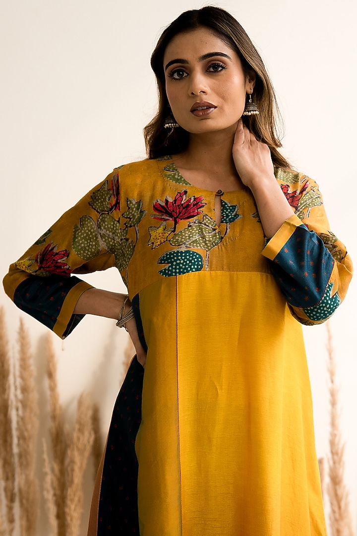 Yellow Silk Ombre Kalidar Kurta Set by Meghna Panchmatia at Pernia's Pop Up Shop