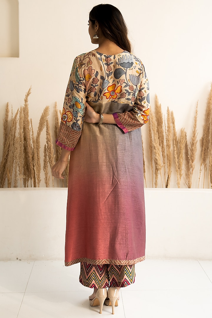 Peach & Beige Silk Ombre Kalidar Kurta Set by Meghna Panchmatia at Pernia's Pop Up Shop