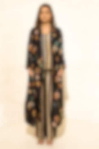 Brown Silk Floral Co-Ord Set by Meghna Panchmatia at Pernia's Pop Up Shop