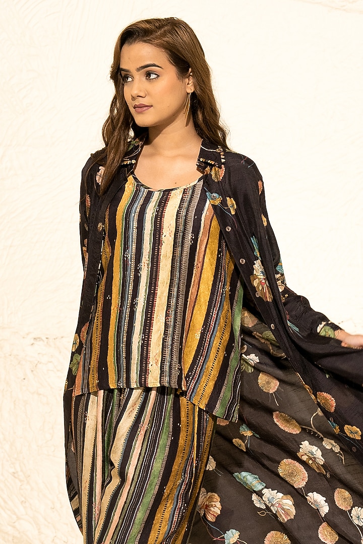 Brown Silk Floral Co-Ord Set by Meghna Panchmatia at Pernia's Pop Up Shop