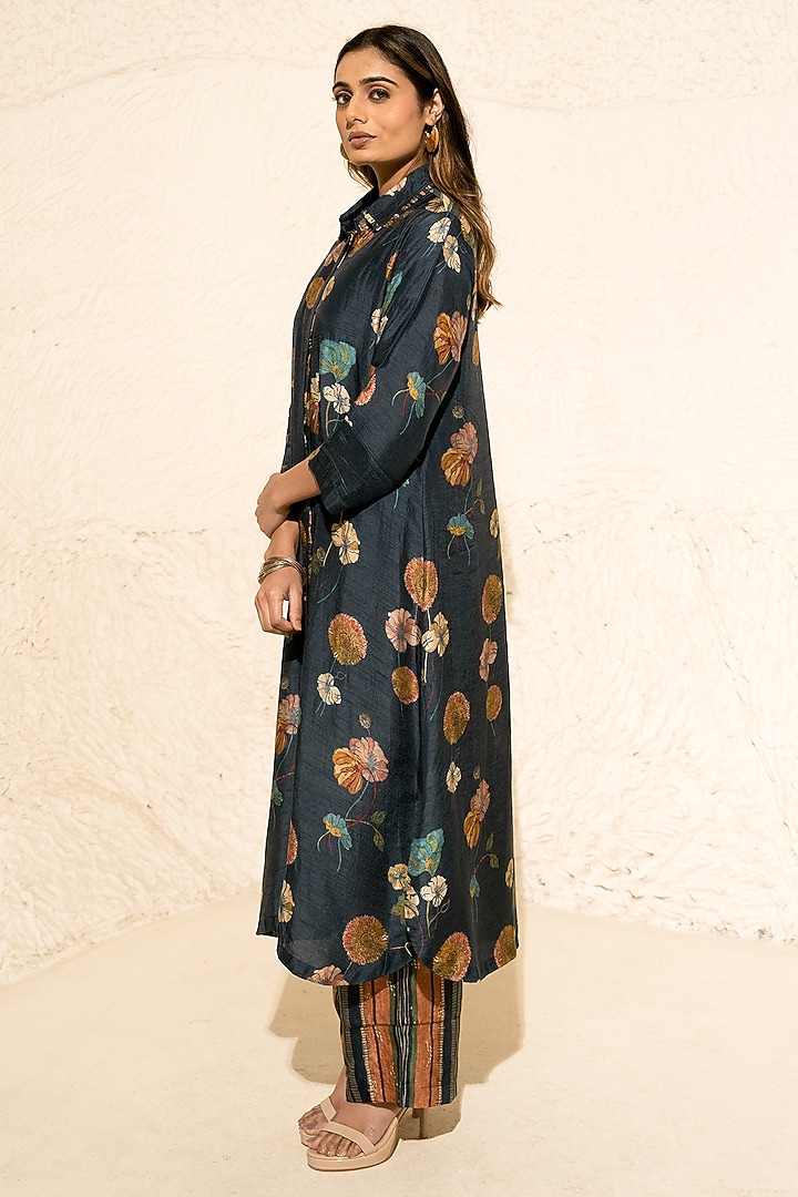 Black Silk Floral Co-Ord Set by Meghna Panchmatia at Pernia's Pop Up Shop