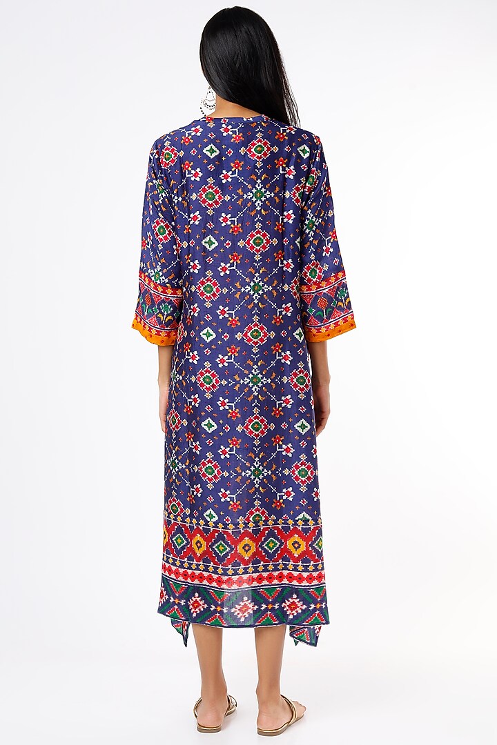 Cobalt Blue Silk Patola Printed Kurta by Meghna Panchmatia at Pernia's Pop Up Shop