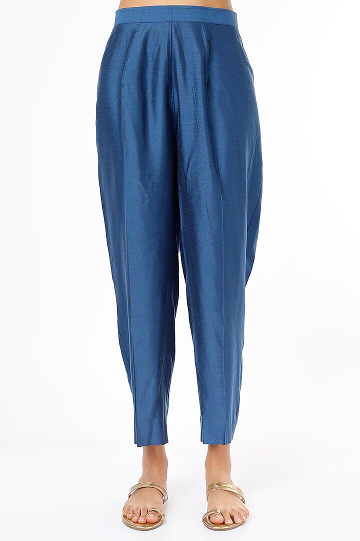 Cobalt Blue Cotton Silk Pants by Meghna Panchmatia at Pernia's Pop Up Shop