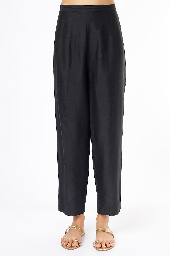 Black Cotton Silk Pants by Meghna Panchmatia at Pernia's Pop Up Shop