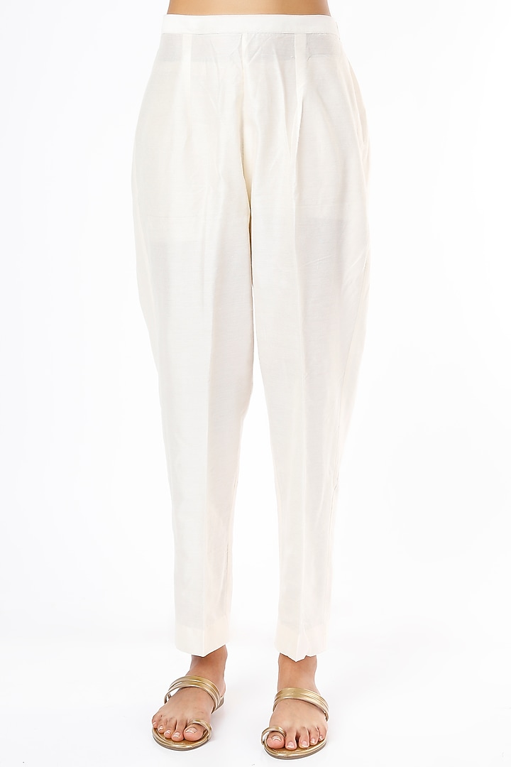 White Cotton Silk Pants by Meghna Panchmatia at Pernia's Pop Up Shop