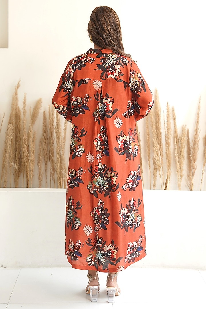 Red Silk Floral Printed Jacket Vacation Dress by Meghna Panchmatia at Pernia's Pop Up Shop