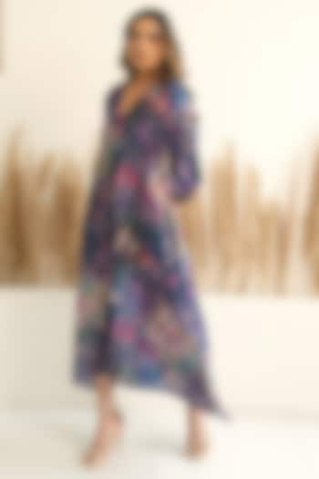 Navy Blue Silk Abstract Printed Kaftan by Meghna Panchmatia at Pernia's Pop Up Shop