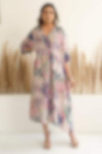 Ivory Silk Abstract Printed Kaftan by Meghna Panchmatia at Pernia's Pop Up Shop