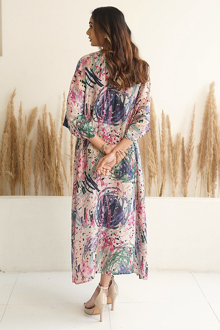Ivory Silk Abstract Printed Kaftan by Meghna Panchmatia at Pernia's Pop Up Shop
