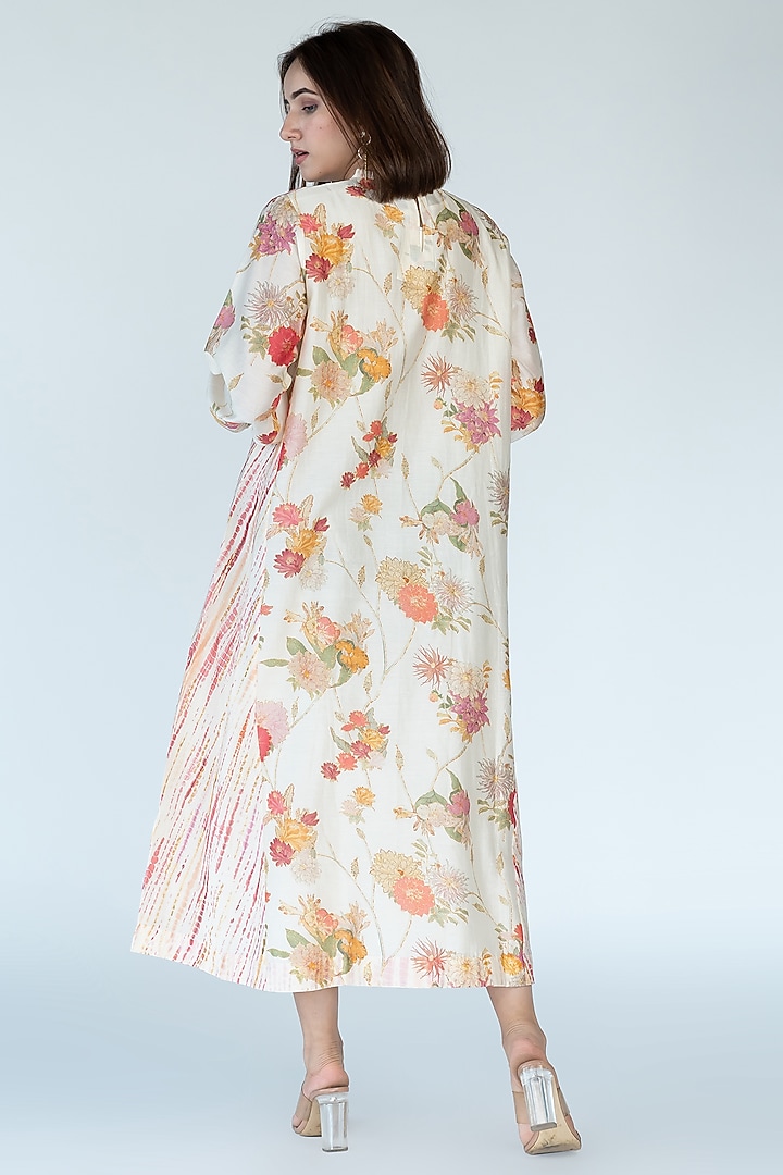 Ivory Silk Chanderi Floral Printed Kurta Set by Meghna Panchmatia at Pernia's Pop Up Shop