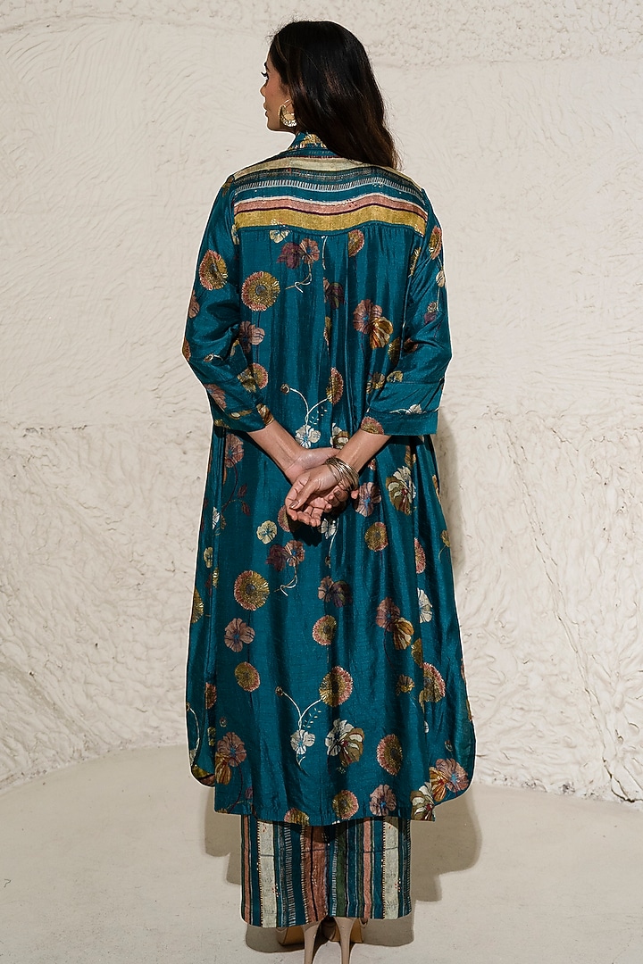 Green Silk Floral Jacket Set by Meghna Panchmatia at Pernia's Pop Up Shop