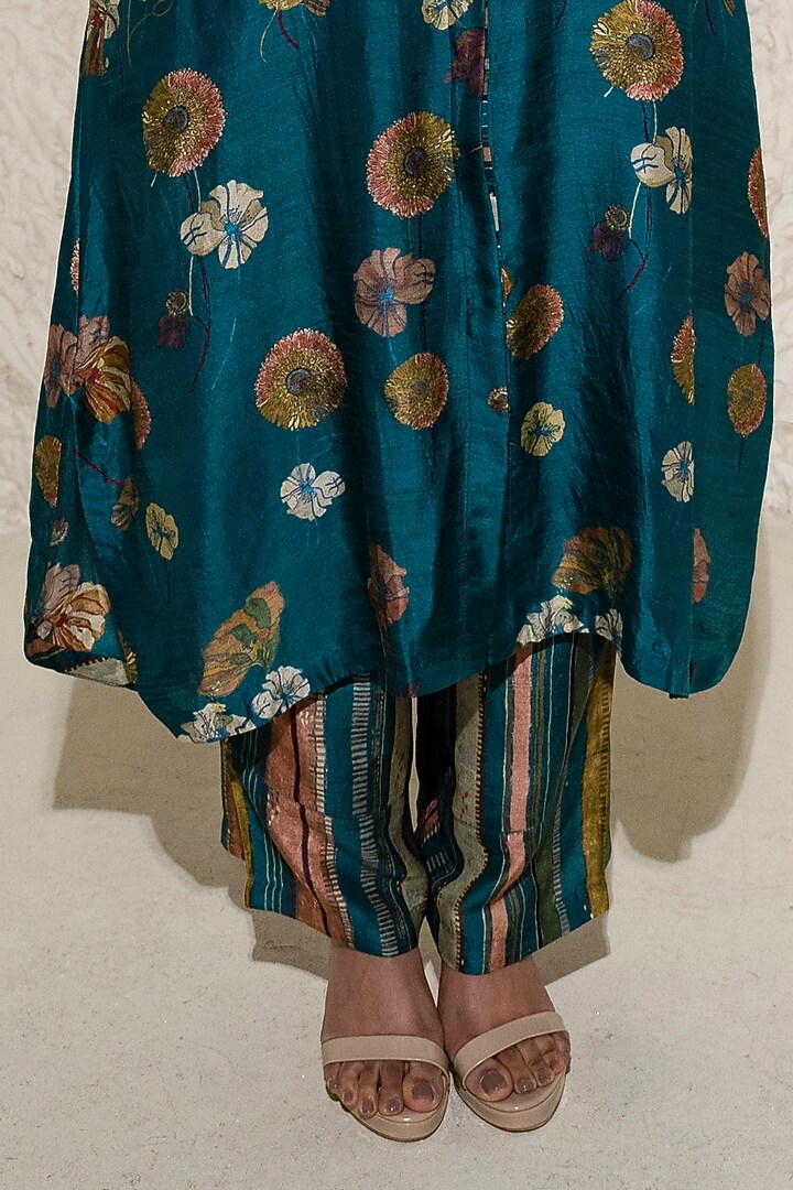 Green Silk Floral Jacket Set by Meghna Panchmatia at Pernia's Pop Up Shop
