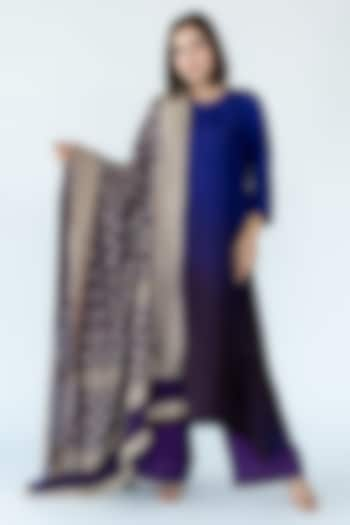 Deep Purple Pure Silk Asymmetrical Ombre Kurta by Meghna Panchmatia at Pernia's Pop Up Shop