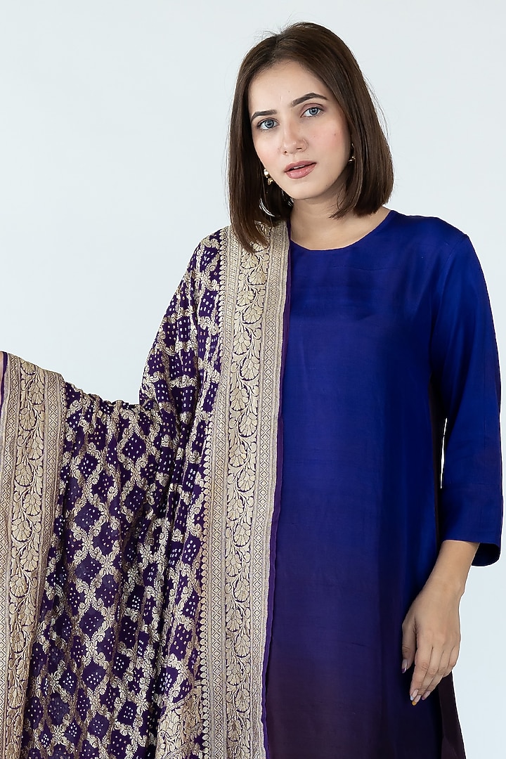 Deep Purple Pure Silk Asymmetrical Ombre Kurta by Meghna Panchmatia at Pernia's Pop Up Shop