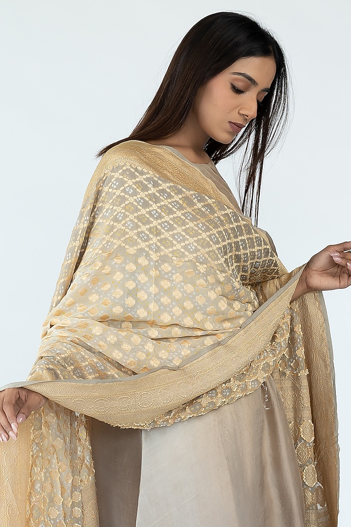 Dark Ivory Pure Silk Asymmetrical Ombre Kurta by Meghna Panchmatia at Pernia's Pop Up Shop