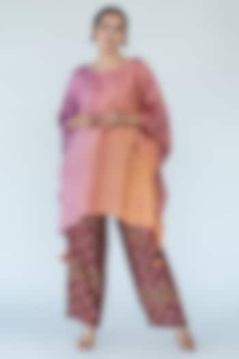 Peach & Mauve Dupion Silk Hand-Dyed Ombre Kaftan Set by Meghna Panchmatia at Pernia's Pop Up Shop