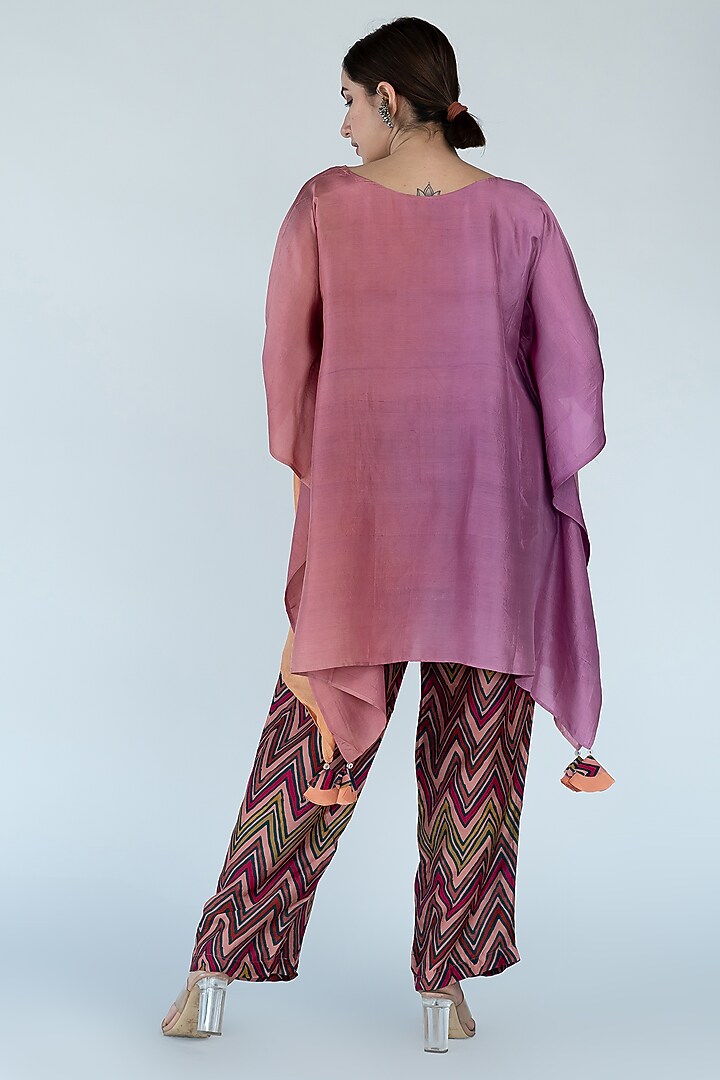 Peach & Mauve Dupion Silk Hand-Dyed Ombre Kaftan Set by Meghna Panchmatia at Pernia's Pop Up Shop