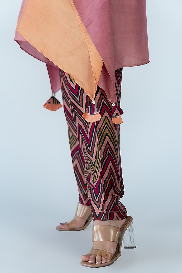 Peach & Mauve Dupion Silk Hand-Dyed Ombre Kaftan Set by Meghna Panchmatia at Pernia's Pop Up Shop