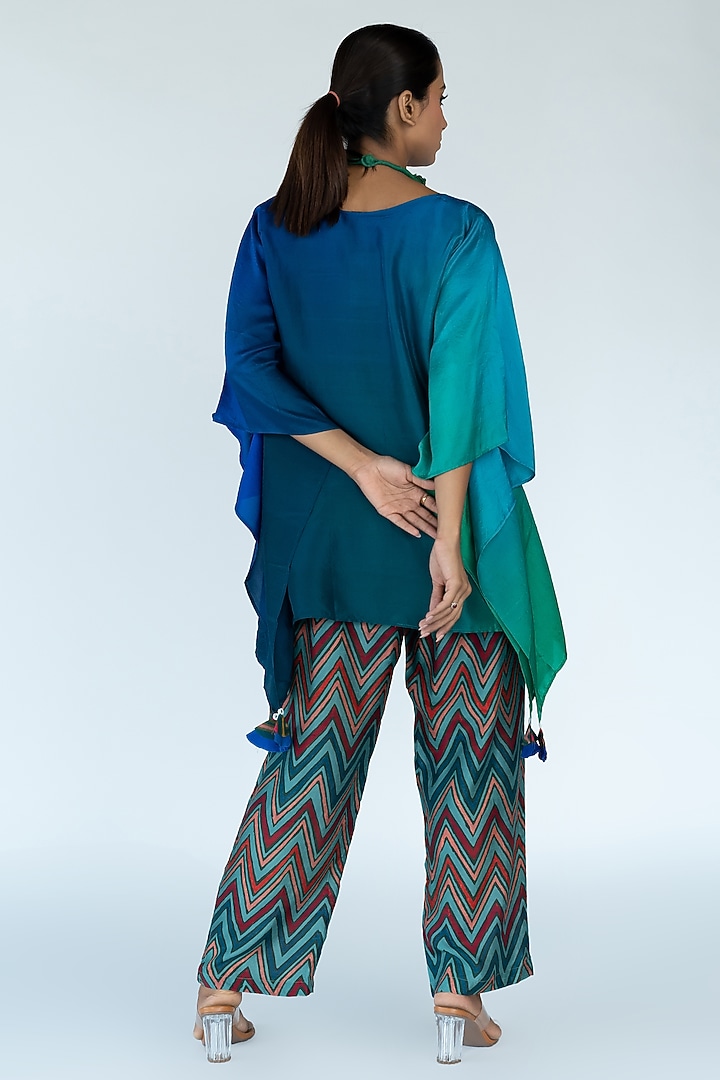 Green & Blue Pure Silk Hand-Dyed Ombre Kaftan Set by Meghna Panchmatia at Pernia's Pop Up Shop