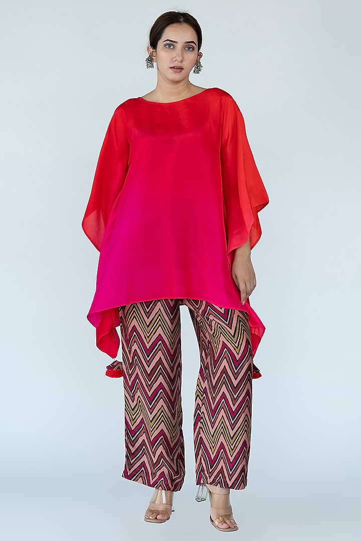 Fuchsia & Red Pure Silk Hand-Dyed Ombre Kaftan Set by Meghna Panchmatia at Pernia's Pop Up Shop