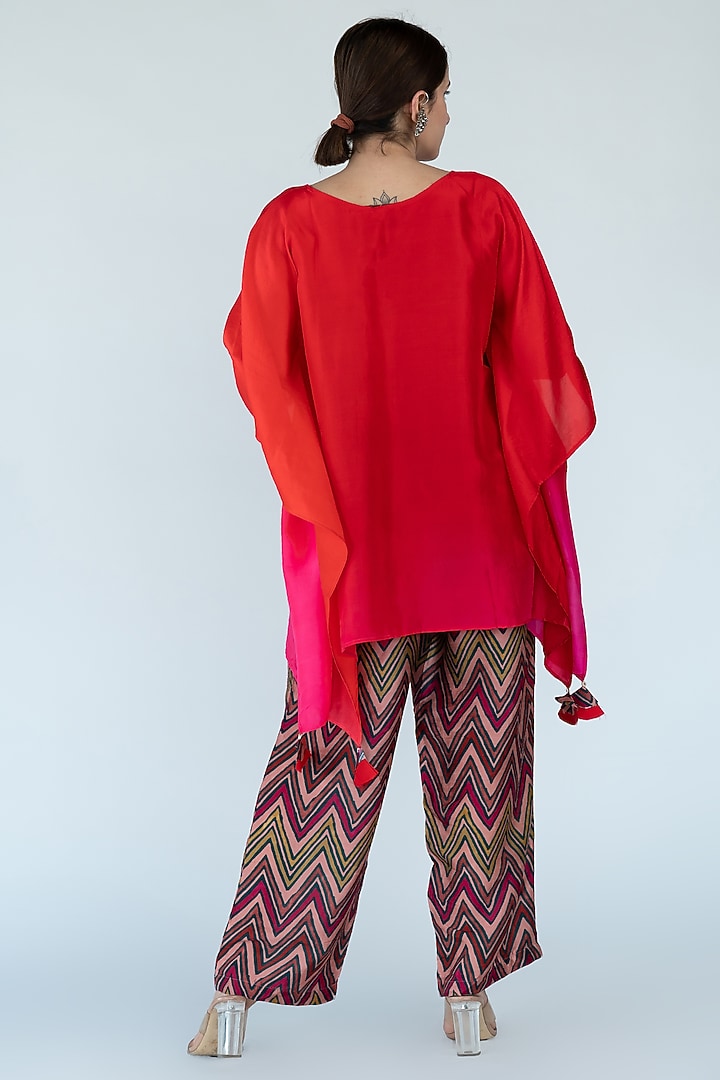 Fuchsia & Red Pure Silk Hand-Dyed Ombre Kaftan Set by Meghna Panchmatia at Pernia's Pop Up Shop