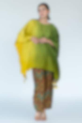 Sage & Mustard Ombre Pure Silk Hand-Dyed Ombre Kaftan Set by Meghna Panchmatia at Pernia's Pop Up Shop