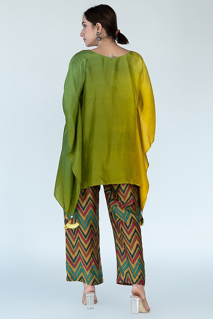 Sage & Mustard Ombre Pure Silk Hand-Dyed Ombre Kaftan Set by Meghna Panchmatia at Pernia's Pop Up Shop