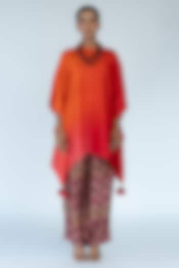 Orange & Red Pure Silk Hand-Dyed Ombre Kaftan Set by Meghna Panchmatia at Pernia's Pop Up Shop