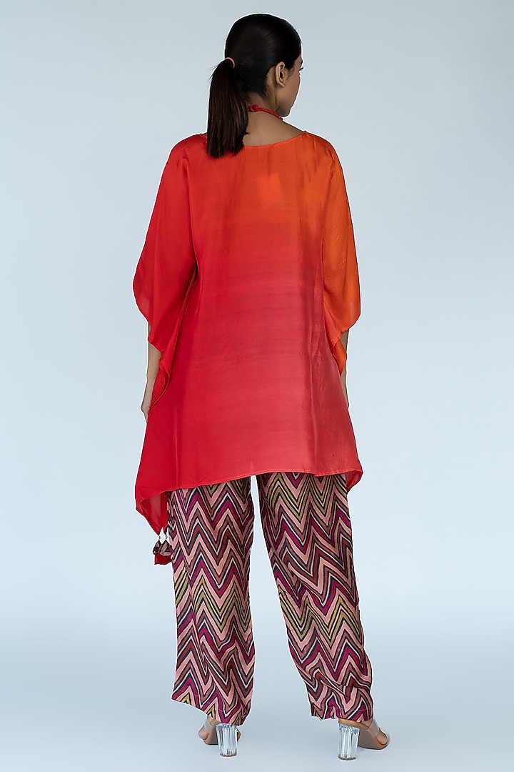 Orange & Red Pure Silk Hand-Dyed Ombre Kaftan Set by Meghna Panchmatia at Pernia's Pop Up Shop