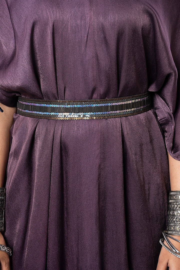 Purple Art Satin Georgette Draped Summer Dress by Megha Garg at Pernia's Pop Up Shop
