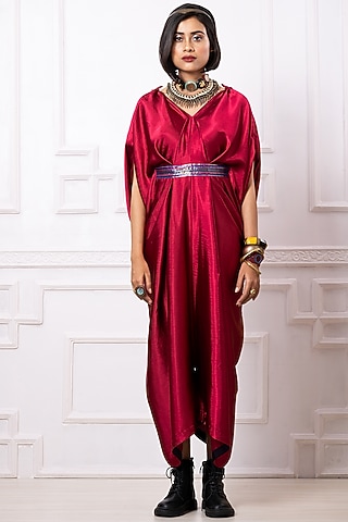 Maroon Gucci Satin Kaftan Jumpsuit by Megha Garg