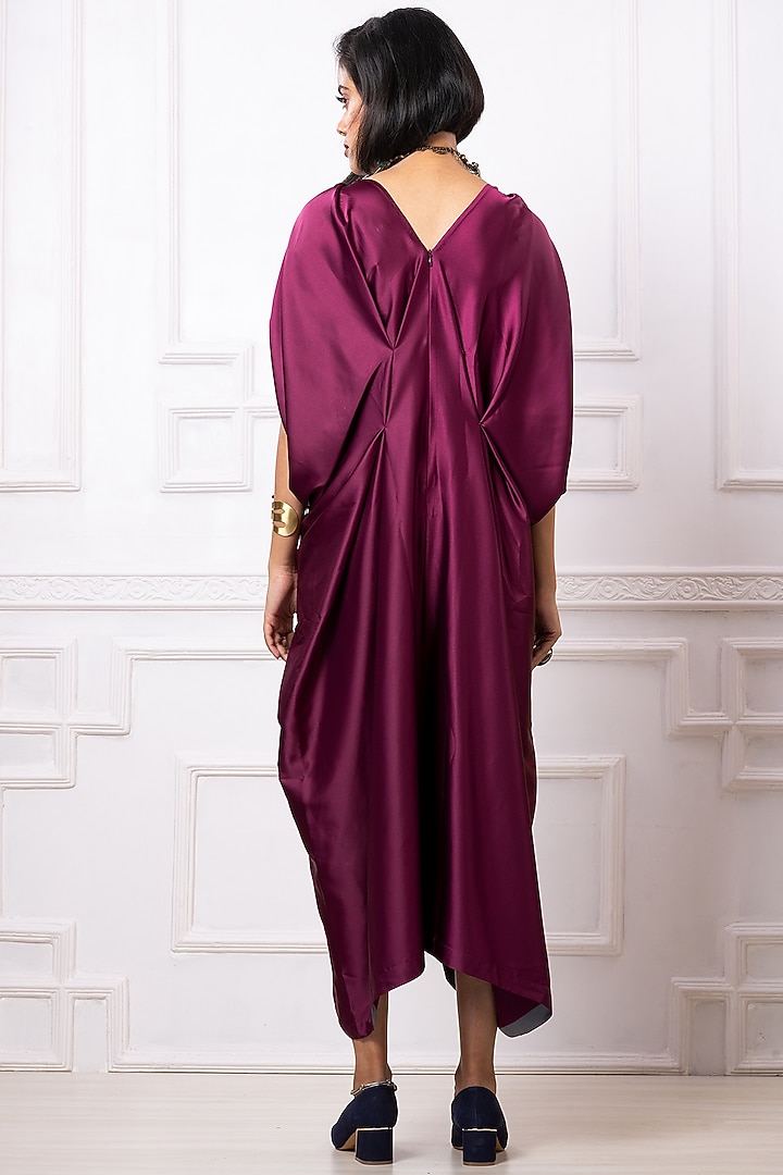 Wine Satin Draped Kaftan Jumpsuit by Megha Garg at Pernia's Pop Up Shop