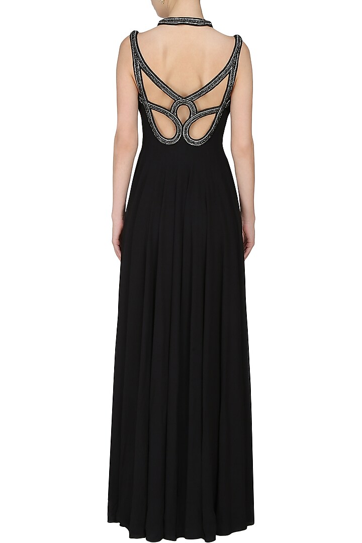 Manav Gangwani presents Black geometric crystal back gown available only at Pernia's Pop Up Shop.