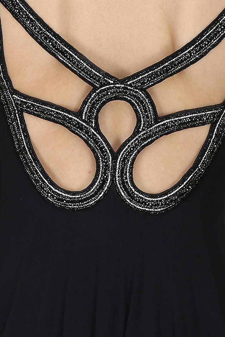 Manav Gangwani presents Black geometric crystal back gown available only at Pernia's Pop Up Shop.