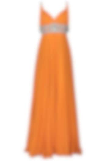 Orange Embroidered Empire Line Gown by Manav Gangwani