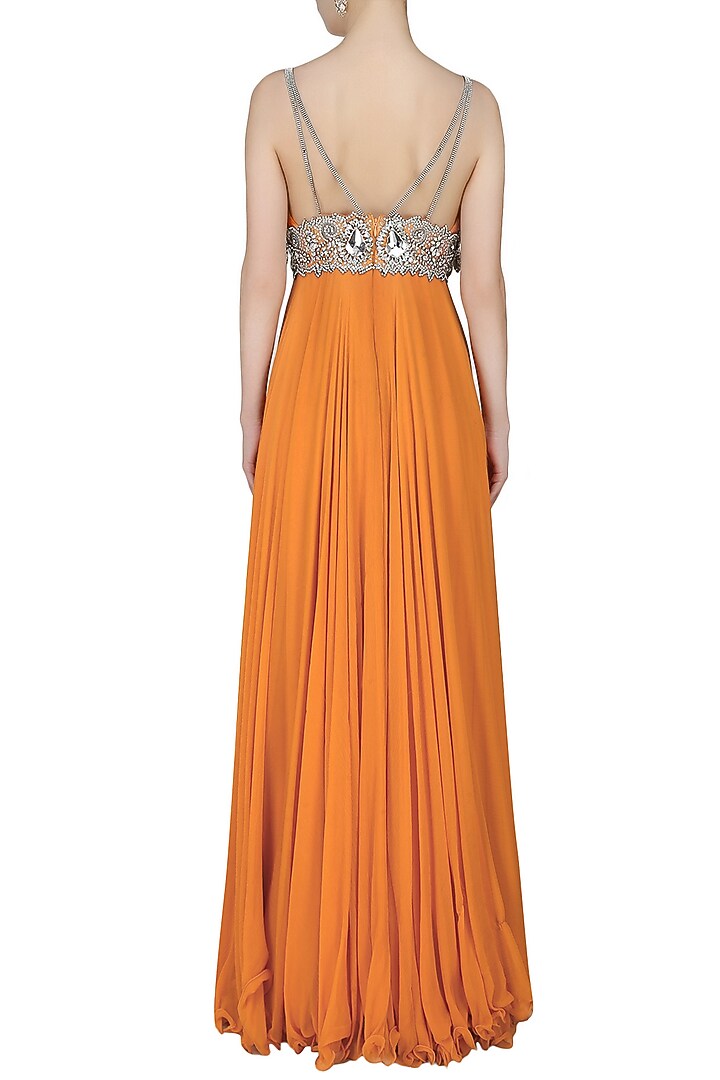 Manav Gangwani presents Orange embroidered empire line gown available only at Pernia's Pop Up Shop.