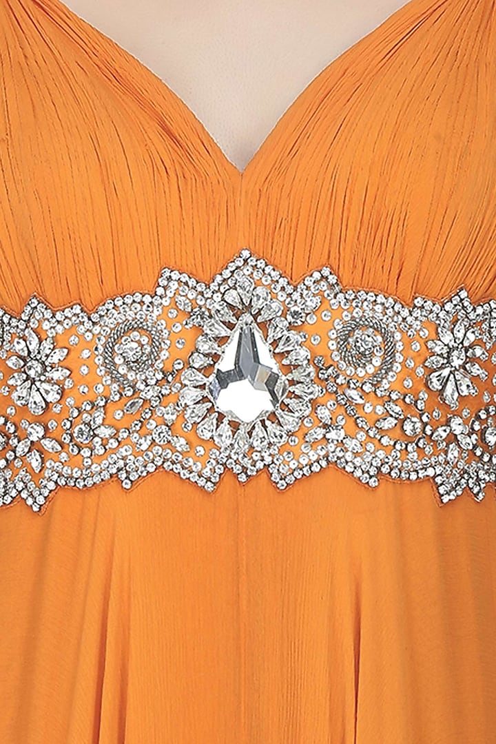 Manav Gangwani presents Orange embroidered empire line gown available only at Pernia's Pop Up Shop.