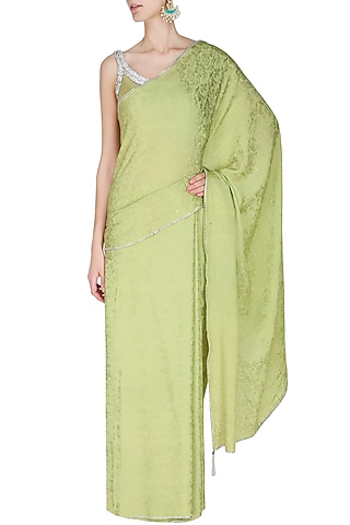 Pista Green Embroidered Saree Set by Manav Gangwani