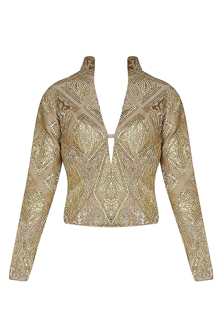 Gold Geometrical Gota Patti Embroidered Jacket by Manav Gangwani