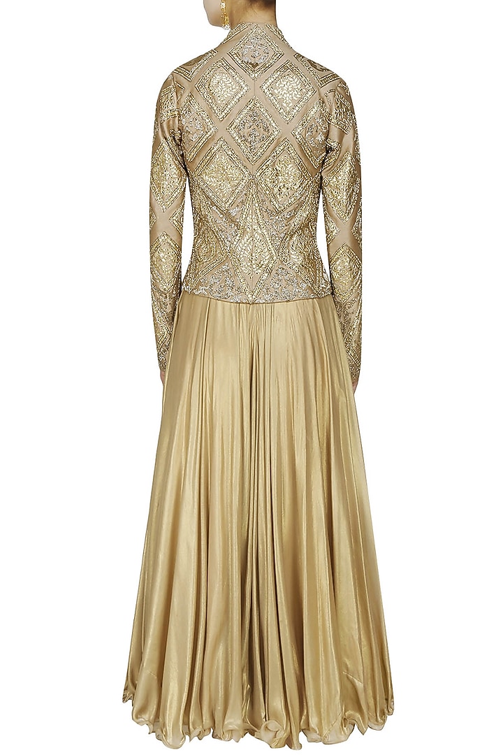 Manav Gangwani presents Gold geometrical gota patti embroidered jacket available only at Pernia's Pop Up Shop.