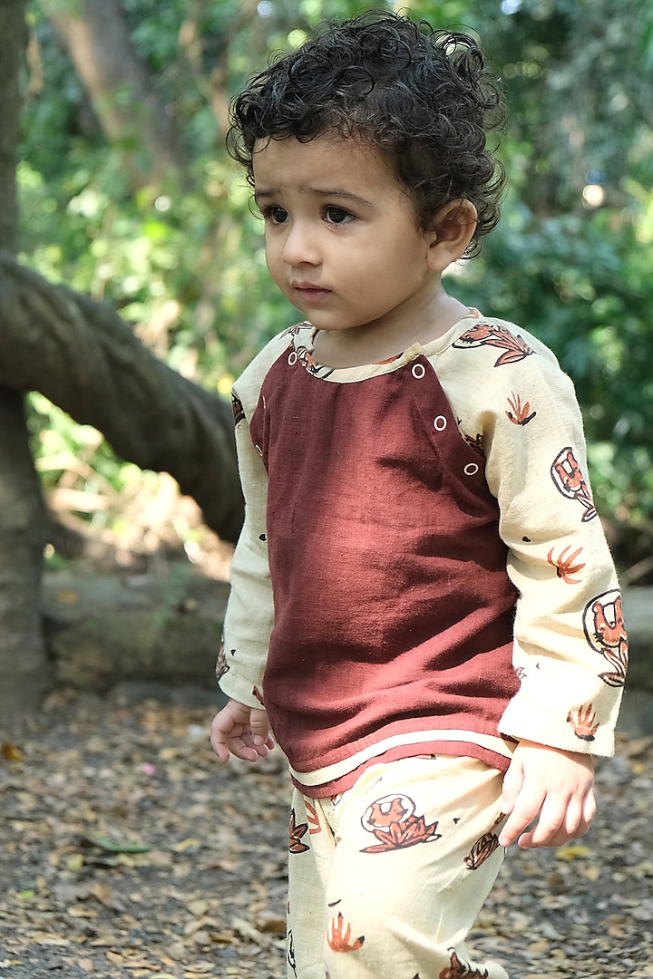 Maroon & Beige Printed Co-Ord Set For Boys by Mhysa Clothing ( TM )