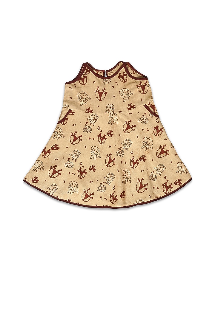 Beige Handloom Khadi A-Line Frock For Girls by Mhysa Clothing ( TM ) at Pernia's Pop Up Shop