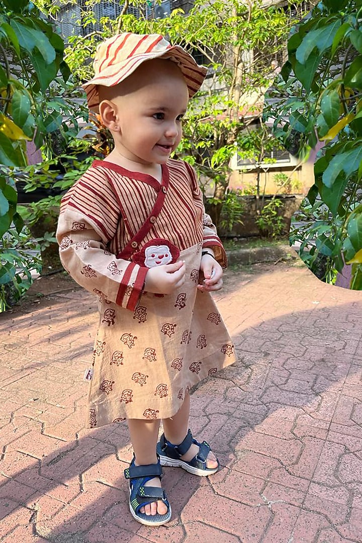 Beige Printed Frock For Girls by Mhysa Clothing ( TM ) at Pernia's Pop Up Shop