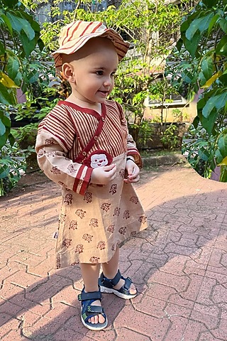 Beige Printed Frock For Girls by Mhysa Clothing ( TM )