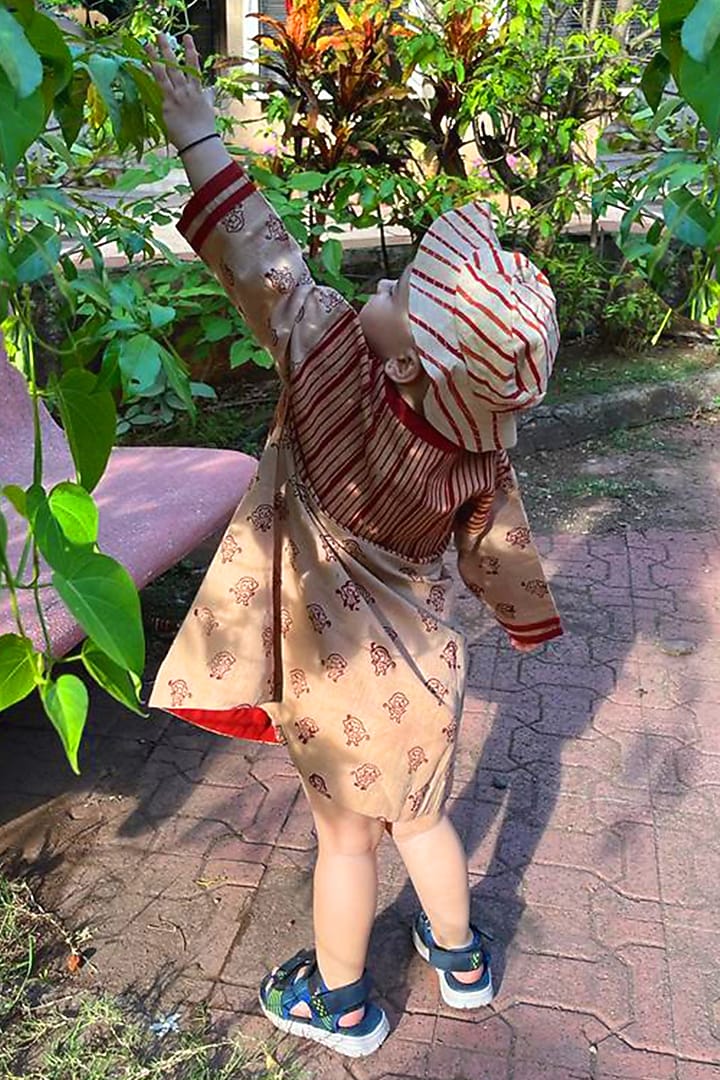 Beige Printed Frock For Girls by Mhysa Clothing ( TM ) at Pernia's Pop Up Shop