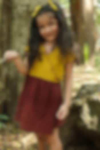 Old Gold & Maroon Embroidered Frock For Girls by Mhysa Clothing ( TM ) at Pernia's Pop Up Shop