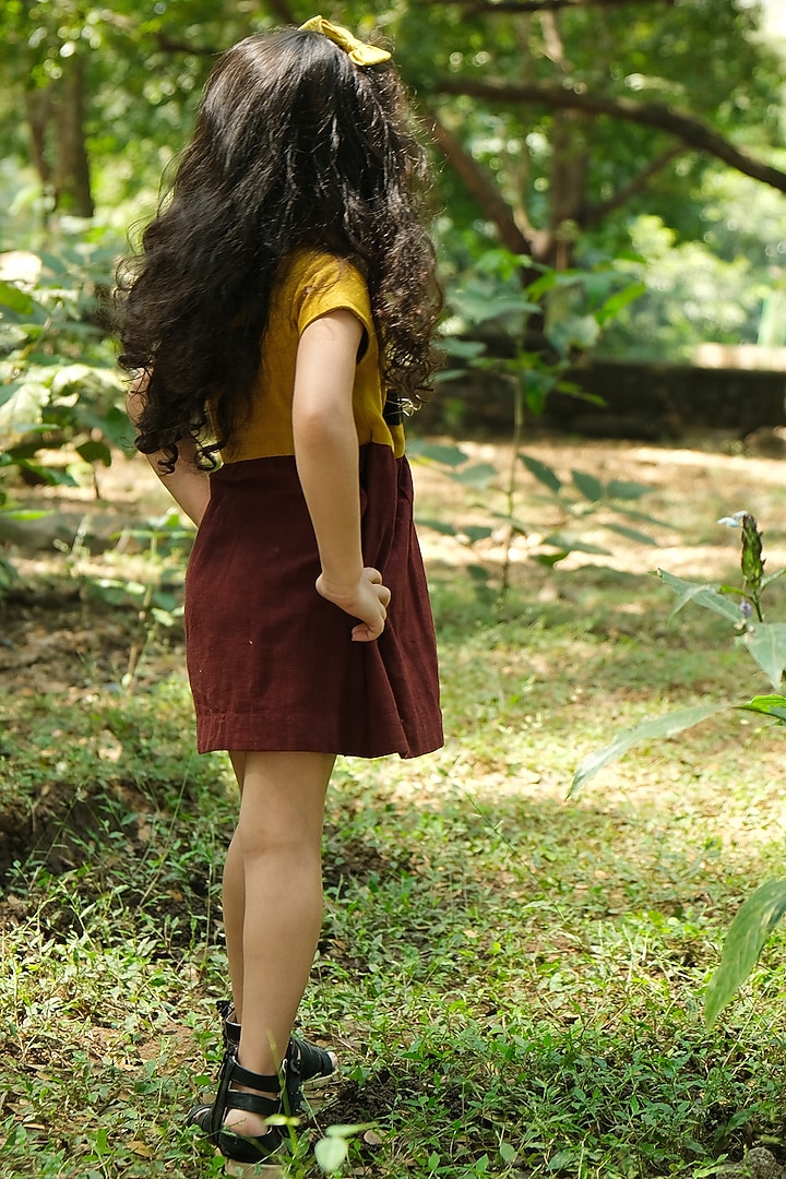Old Gold & Maroon Embroidered Frock For Girls by Mhysa Clothing ( TM ) at Pernia's Pop Up Shop